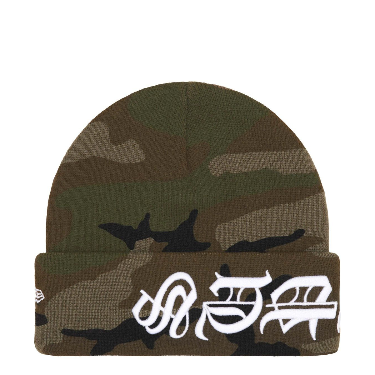 Supreme New Era Blackletter Beanie Woodland Camo