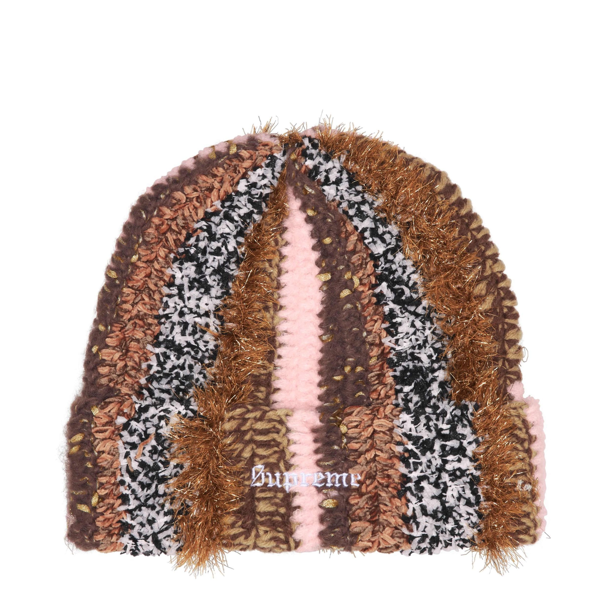 Supreme Tinsel Stripe Beanie Brown